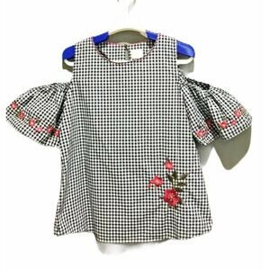 Cupio Blue White Gingham Cold Shoulder Embroidered Top Blouse Womens Small